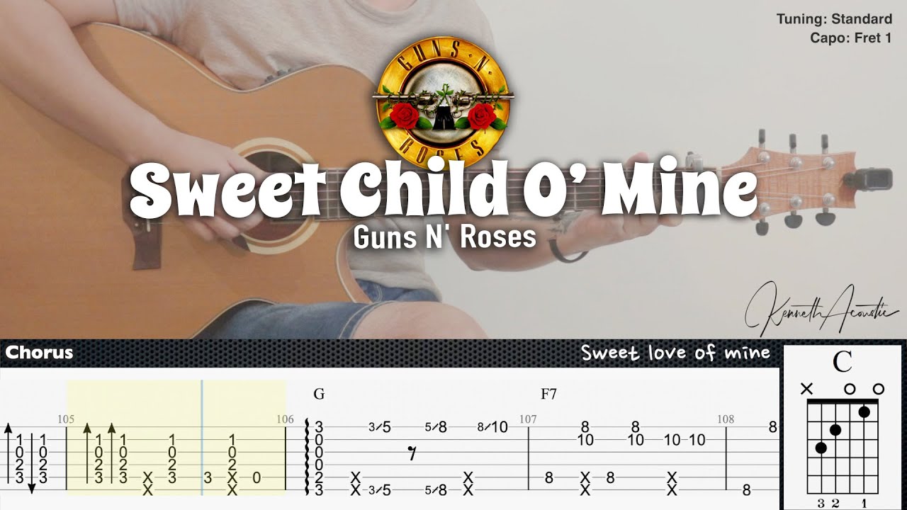 Sweet Child O’ Mine - Guns N' Roses | Fingerstyle Guitar | TAB + Chords + Lyrics