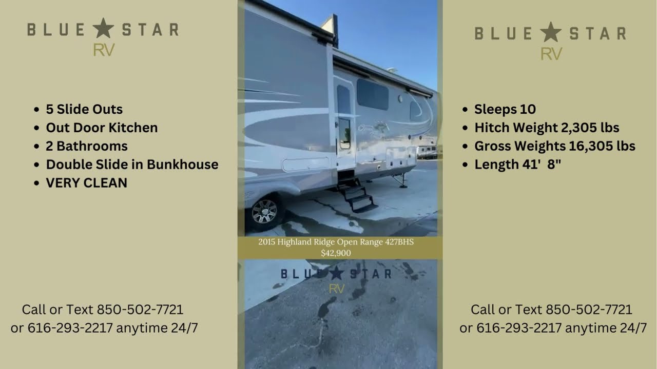 Highland Ridge Open Range 427BHS   Used 2015