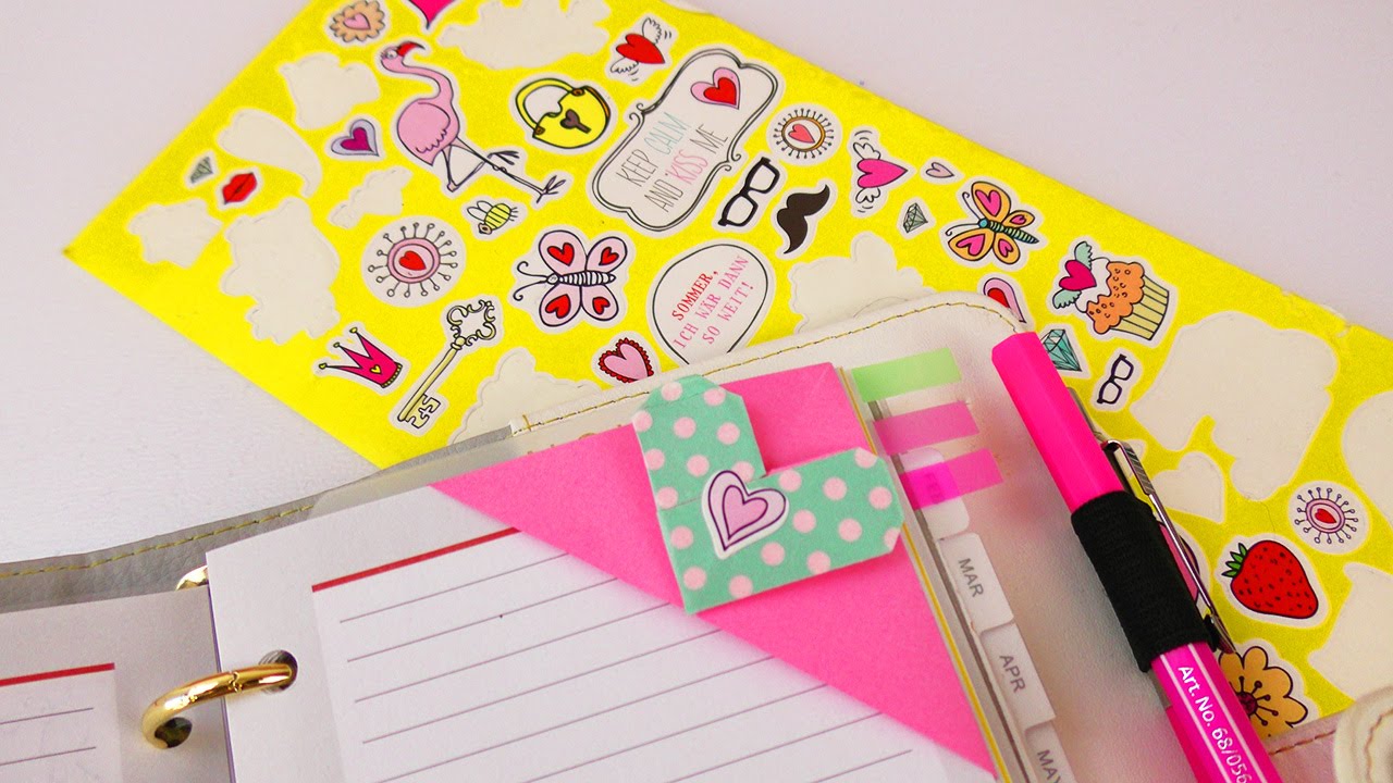 Süßes Lesezeichen Herz mit Washitape & Stickern | einfaches Origami & Deko Idee | Süße Geschenk Idee