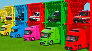 LOAD & TRANSPORTING COLORED EMERGENCY CARS WITH MAN TRUCKS - COLORFUL GARAGES Farming Simulator 22