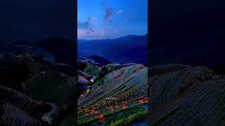 Night View and Fireworks of Guilin Longji Rice Terraces, 桂林龙脊梯田夜景烟花秀 #tour #旅行#旅遊 #travel #fireworks