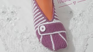 İki Renk Kemerli Düğmeli Tunus İşi Patik Başlangıç Part 1