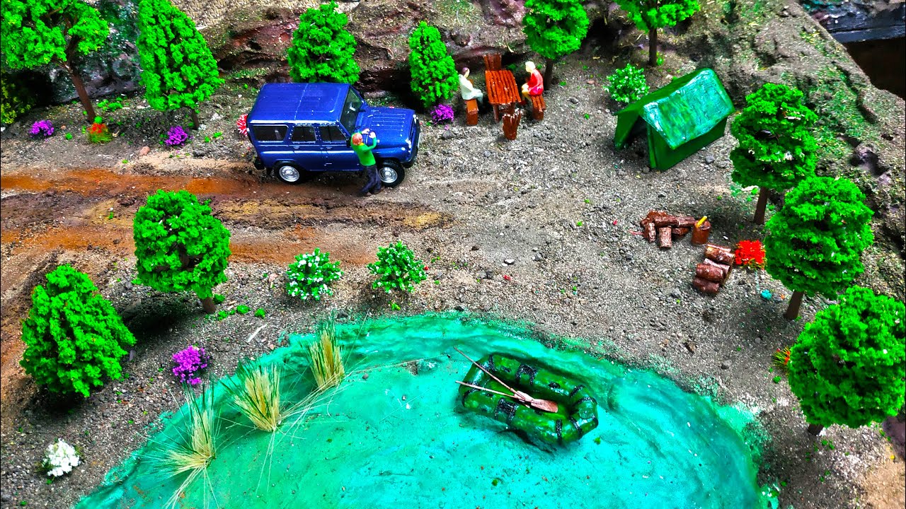 Макет города масштаб 1/43 обзор. Озеро, бездорожье, лес. Про машинки ...