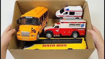 Emergency Toy Cars Race! Mini Ambulance, Police & Bus Slope Test