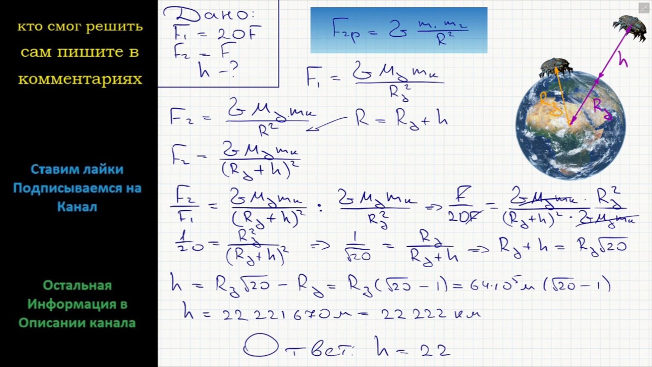 Физика На каком расстоянии от поверхности Земли сила притяжения ...