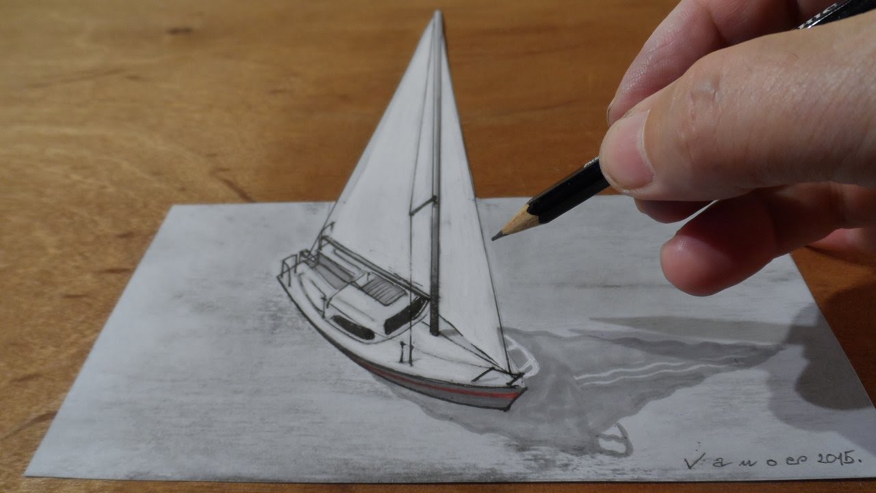 Draw a 3D Sailboat, Trick Art - YouTube