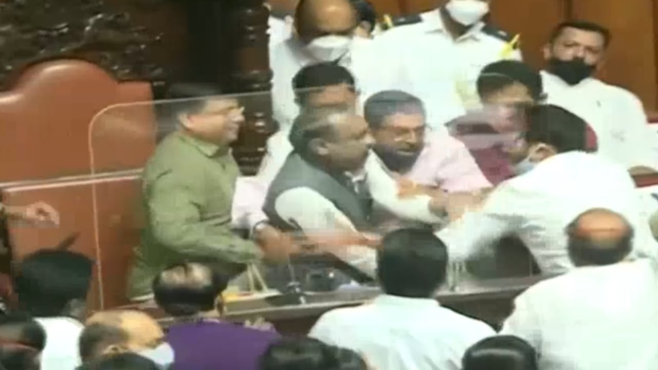 High Drama In Karnataka Legislative Council Congress MLCs Forcefully Remove Dy Chairman From Seat
