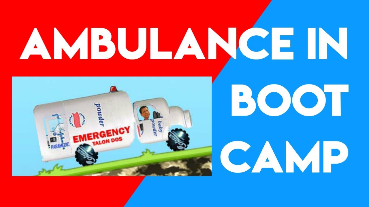 Ambulance in Boot Camp stage modded hill climb racing