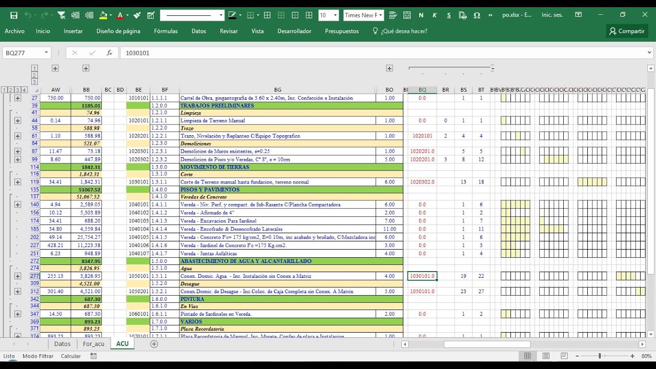 Diagrama de gantt  presupuesto de obra  Excel  PRECEX 