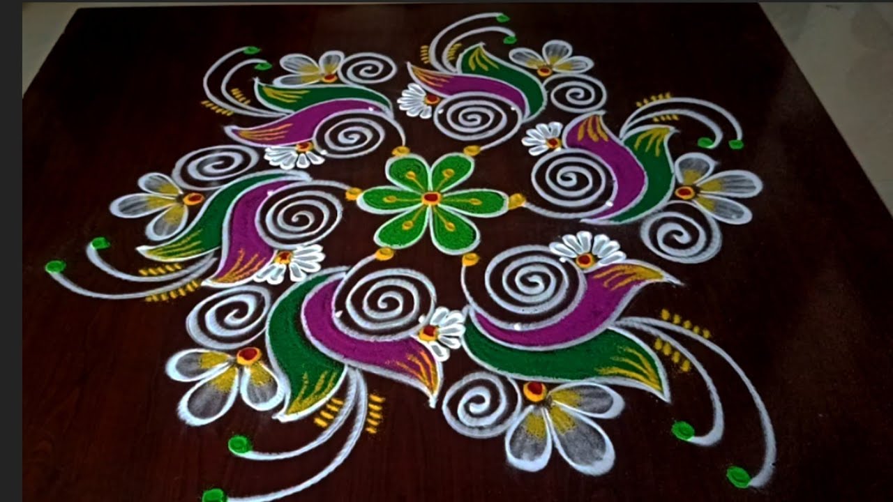 Daily rangoli design 🌺 beautiful 5*3 trendy rangolis 🦚 festival rangoli