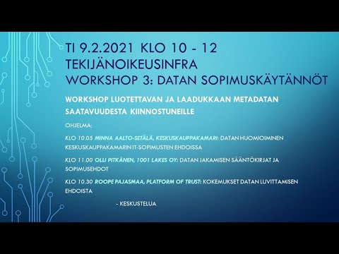 Tekijänoikeusinfra Workshop 3: Datan sopimuskäytännöt