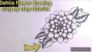 DAHLIA Flower Drawing Easy Step By Step Tutorial | Flower Drawing for Beginners