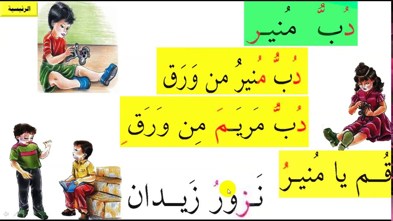 الدرس الخامس عشر   درس دب منير من منهج قراءتي للصف الاول الابتدائي / خلف الوائلي