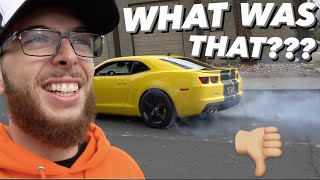 CAMARO DRIVER EMBARRASSES HIMSELF TRYING TO DO DONUTS INFRONT OF SUPERCAR OWNERS…..