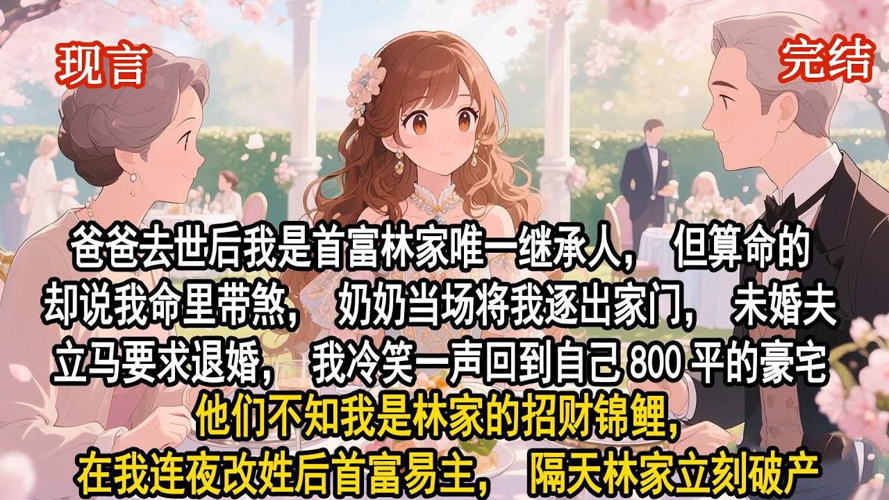爸爸去世後我是首富林家唯一繼承人，但算命的卻說我命裏帶煞，奶奶當場將我逐出家，未婚夫立馬要求退婚，我冷笑一聲回到自己800平的豪宅，他們不知我是林家的招財錦鯉，在我連夜改姓後首富易主，隔天林家立刻破產