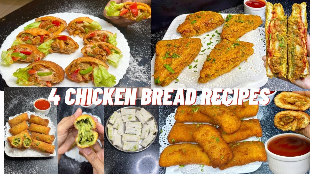 4 Ramadan Special Chicken Bread Recipe | Mayonnaise Chicken Chutney Roll | Chicken Masala Bread Roll