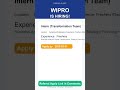 Wipro | Intern (Transformation Team) | Off Campus 2026 | Apply Now | Hyderabad & Bengaluru Experienc