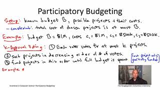Incentives in Computer Science (Lecture 5.2: Participatory Budgeting)
