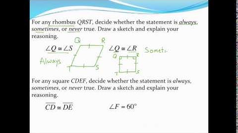Always/Sometimes/Never statements about properties of quadrilaterals