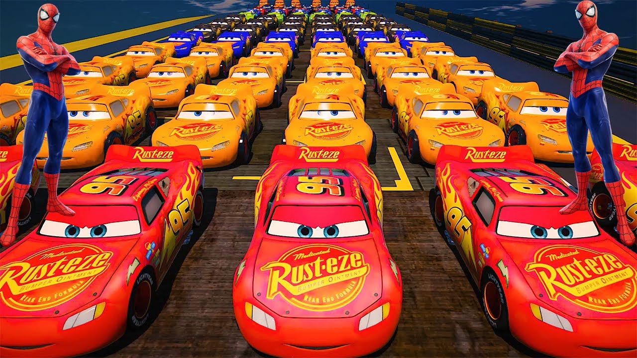 GTA 5 Spiderman Cars Challenge Disney Pixar Cars Lightning McQueen