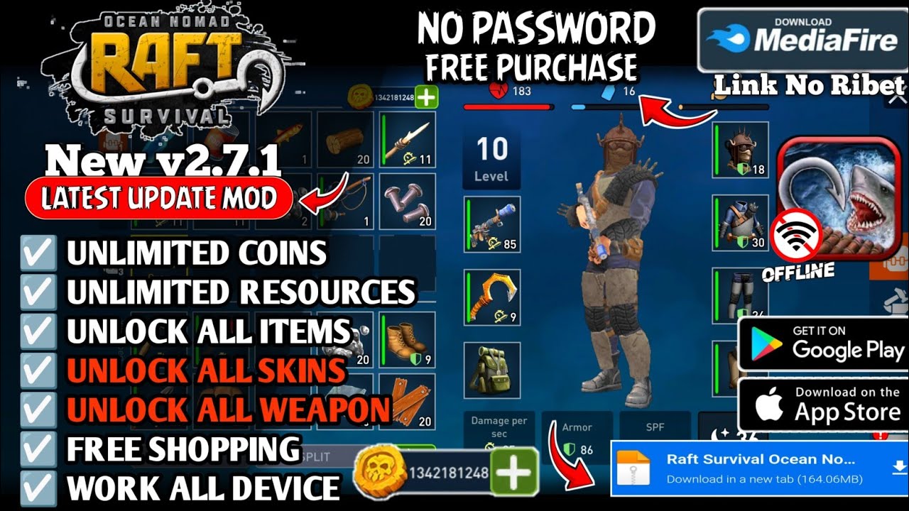 RAFT SURVIVAL OCEAN NOMAD MOD APK 2.7.1 NEW 2026 UNLOCK ALL SKINS UNLIMITED COINS
