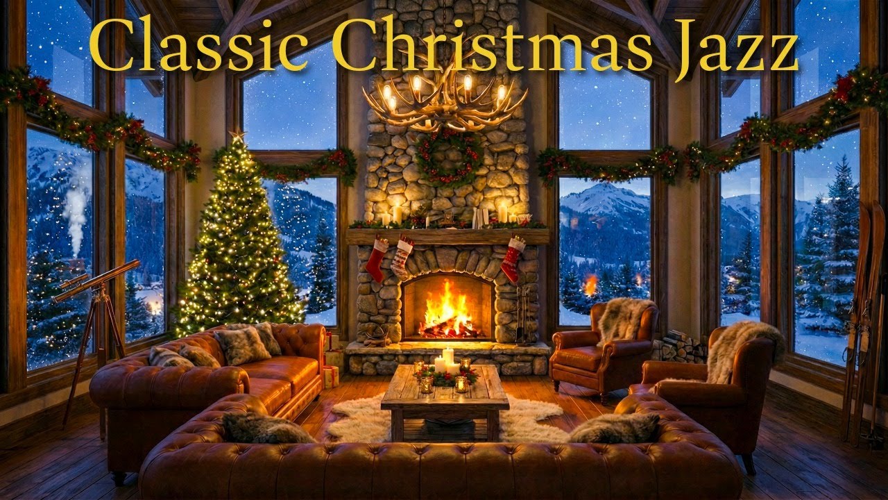 🎄 Cozy Mountain Ski Lodge Jazz – Fireplace Ambience & Christmas Classics for 5 Hours of Relaxation