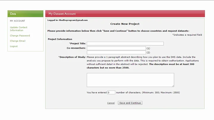 DHS Dataset Registration for First-Time Users