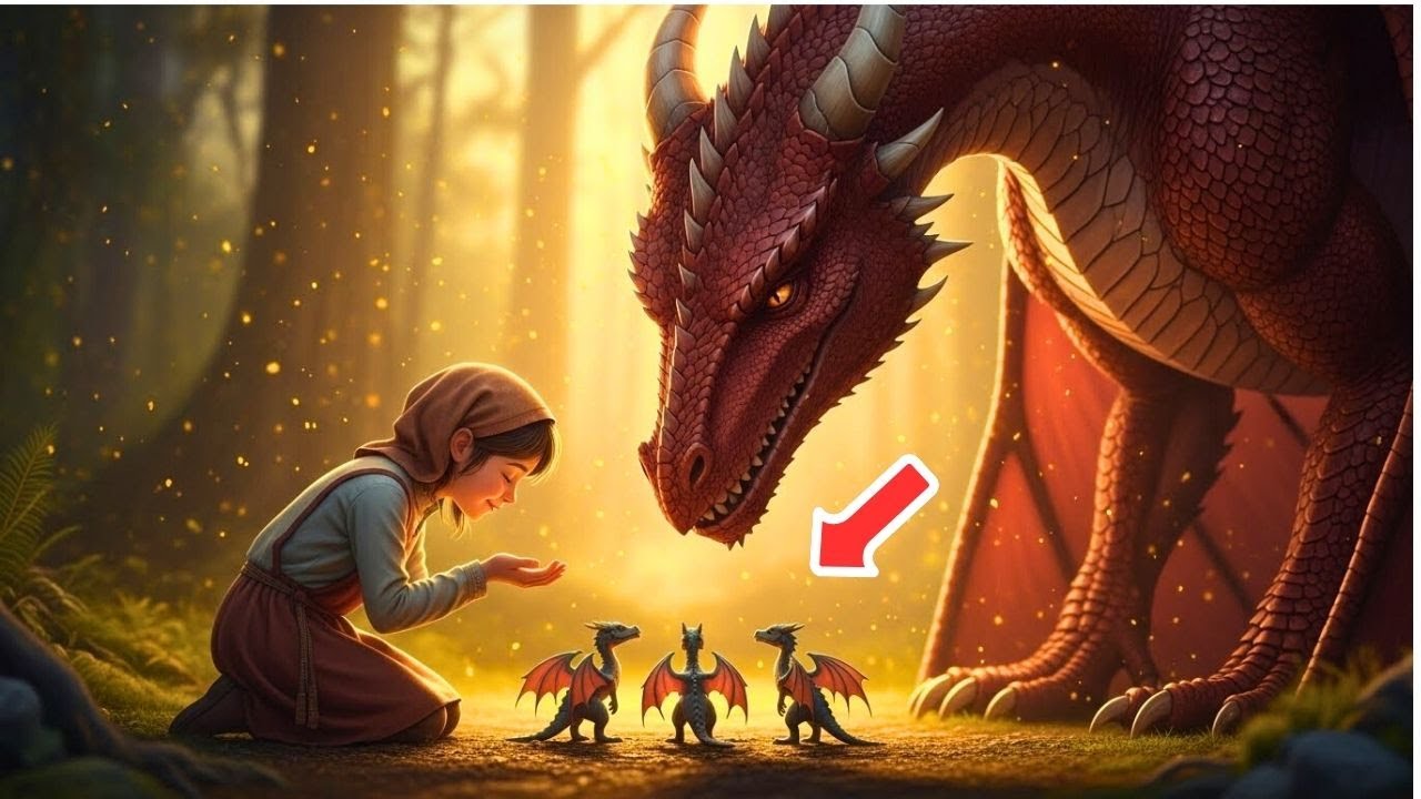 La feroz madre dragón se apartó cuando sus crías corrieron hacia el niño humano que trajo brillo