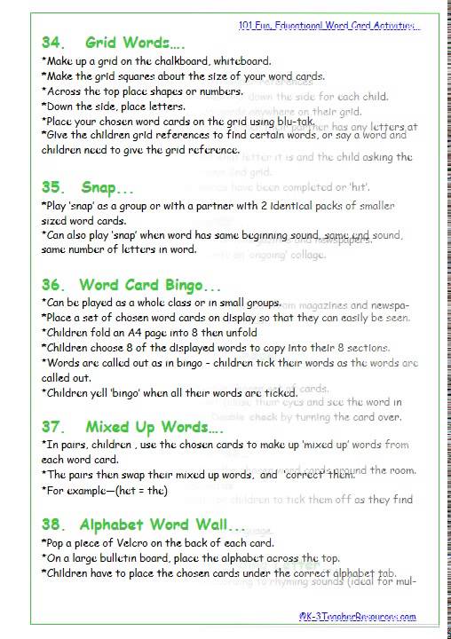 101 Ways to Use Word Cards YouTube