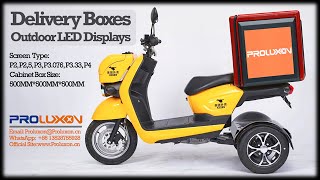 Motorcycle, Motorbike, Scooter Delivery Box LED Display Screen of Cube Smart Boxes Media Advertising