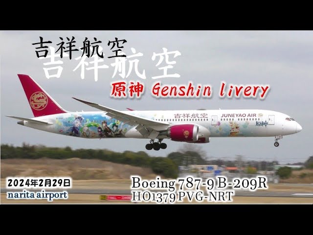 ✈[4K] 原神 Genshin livery 吉祥航空 B787 B-209R landing @Narita