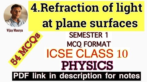 4. REFRACTION OF LIGHT AT PLANE SURFACES | SEMESTER 1 | MCQ FORMAT | ICSE 10TH PHYSICS |ACE PHYSICS