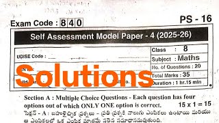 8th class Maths🔑 Self Assessment -4(FA-4) Real Key Solutions 2025-26 | Self Assessment Model Paper 4