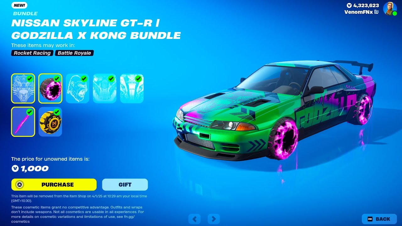 NEW Nissan Skyline GT-R | Godzilla x Kong Bundle Fortnite Item Shop ...
