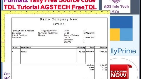 T9 Invoice Customization Format2 Tally FreeSourcecode TDL Tutorial AGSTECH FreeTDL