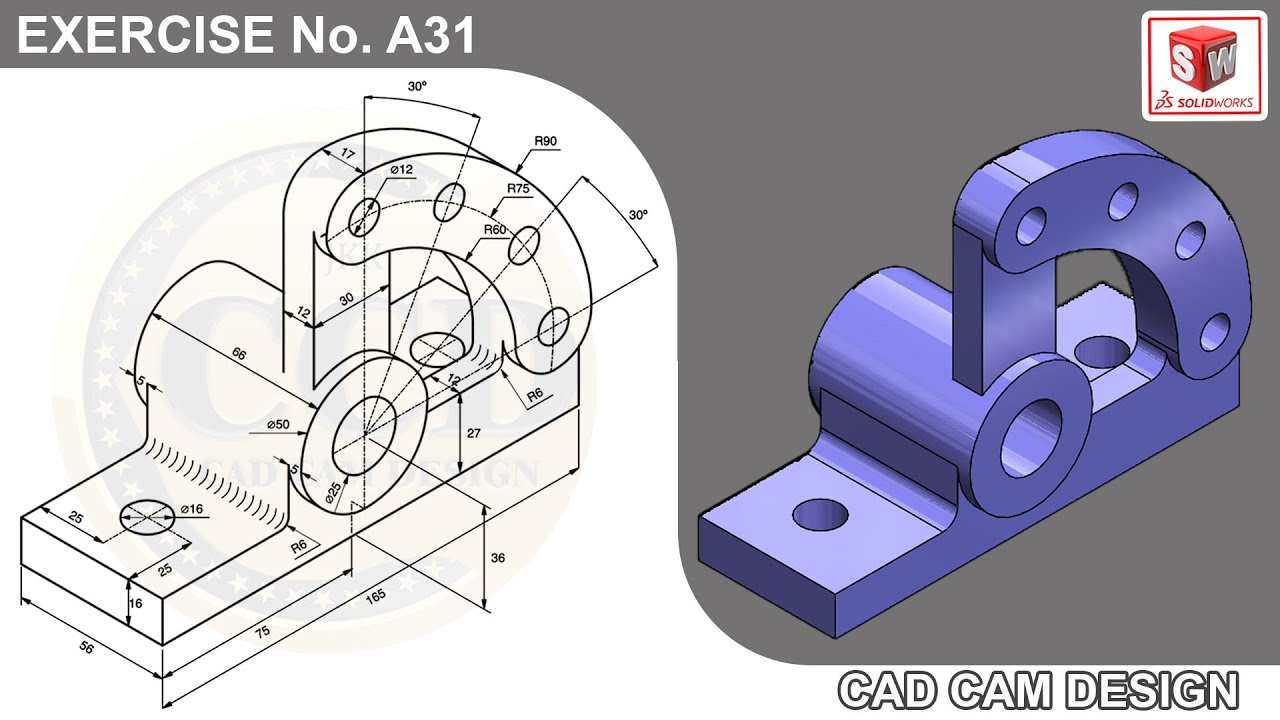 SolidWorks Tutorial for beginners Exercise A31 - YouTube