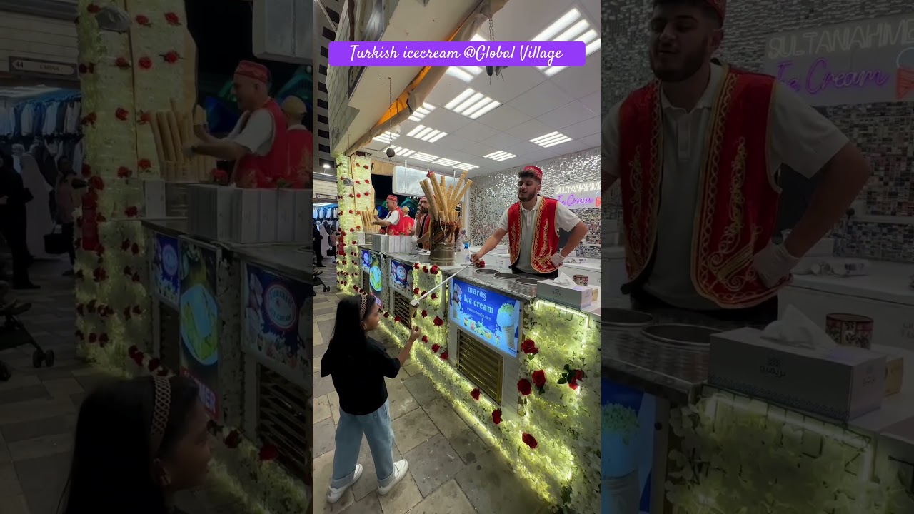 Trying Turkish icecream at Global village 