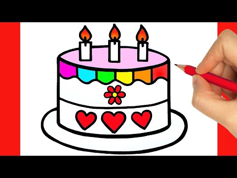 Cómo Dibujar y Colorear pastel de cumpleaños