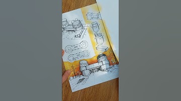 Architecture Design Sheet Rendering💛🧡 #drawing #architecturedrawing #sketch #perspectivedrawing