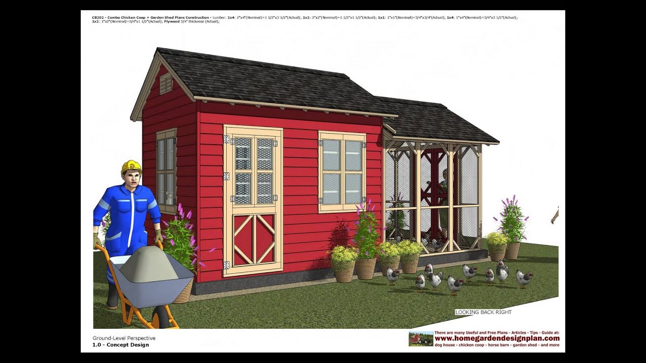CB202 _ Combo Chicken Coop Garden Shed Plans Construction