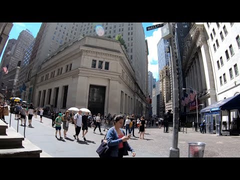 ⁴ᴷ Quick walk in NYC through Wall Street and the Financial District during lunchtime