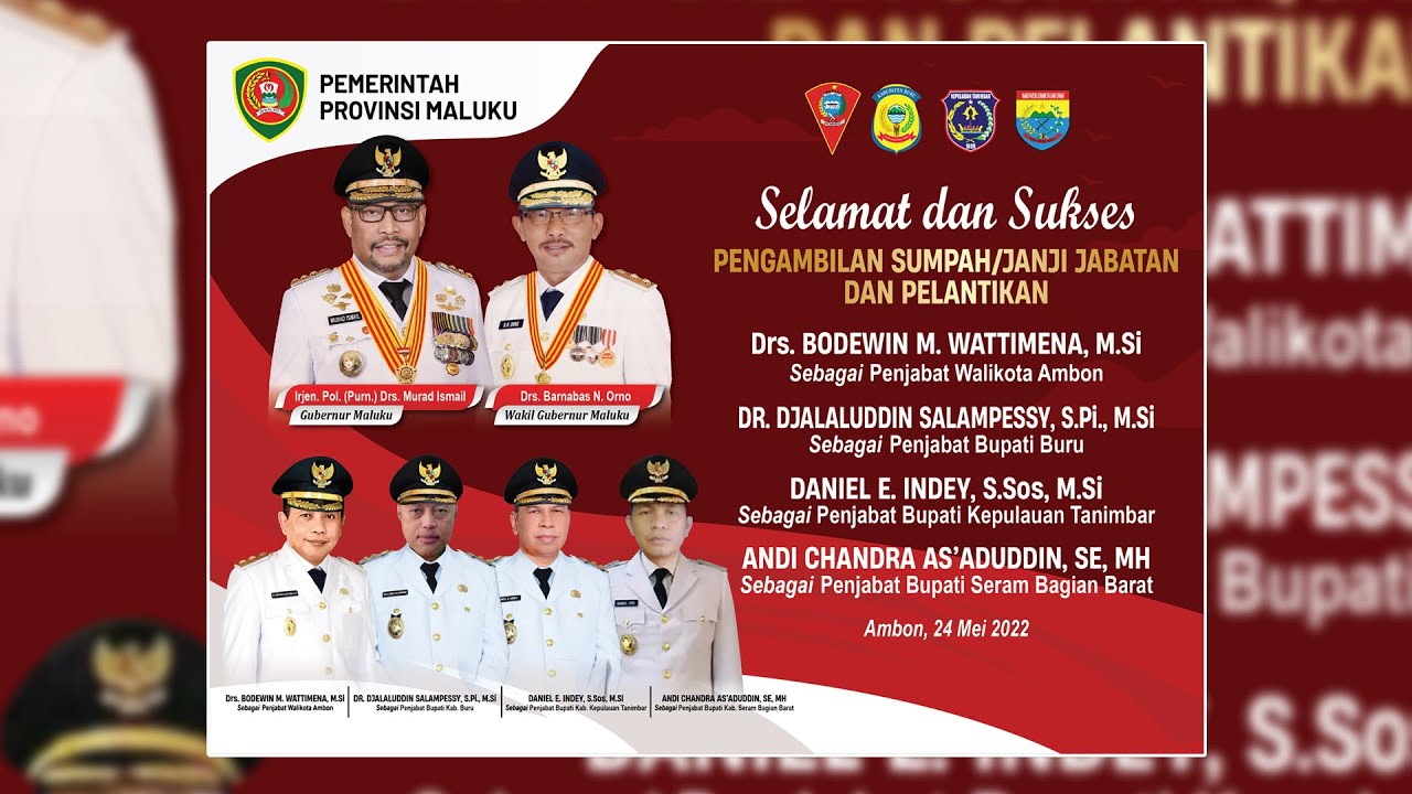 PENGAMBILAN SUMPAH/JANJI JABATAN DAN PELANTIKAN PENJABAT WALIKOTA/BUPATI OLEH GUBERNUR MALUKU