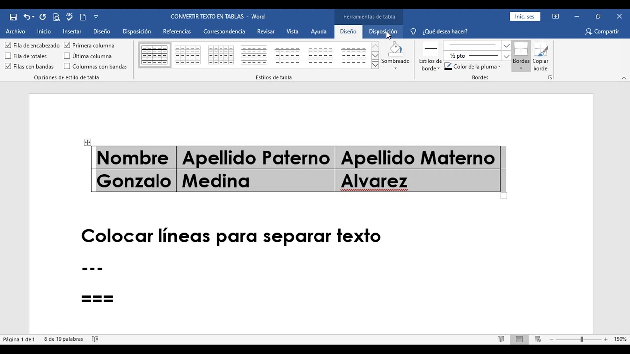 Word Convertir Texto En Tabla Youtube