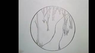 Orman Ve Yol ,Simple Pencil Drawing Forest