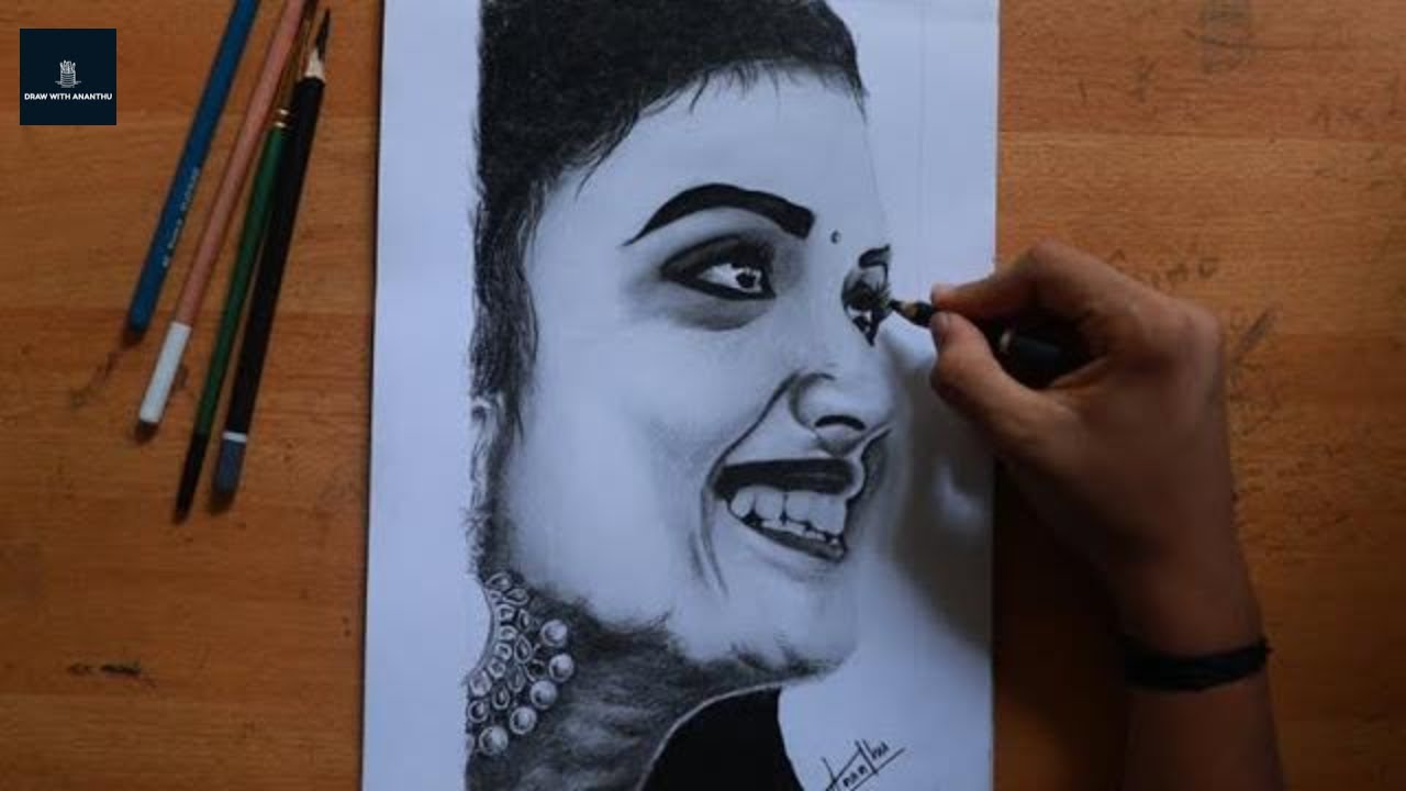 speed drawing realistic drawing. Keerthy suresh pencil sketch art