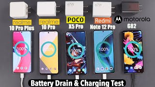 Poco X5 Pro Vs Redmi Note 12 Pro/Realme 10 Pro Plus/10 Pro/Moto G82 Battery Drain & Charging Test