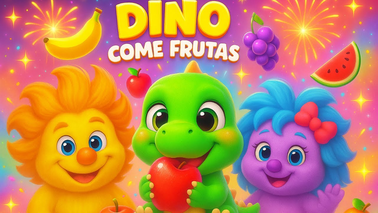 Dino come frutas 🍎🍌 Música infantil divertida com Plunct e Plact