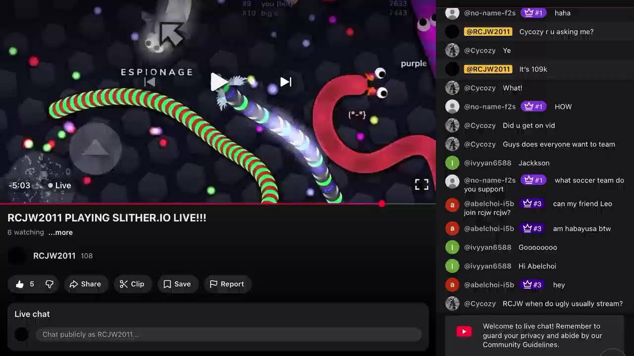 RCJW2011 PLAYING SLITHER.IO LIVE!!!