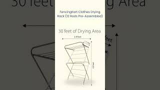 Fencingkart Foldable Clothes Drying Rack – 12 Rods | Pre-Assembled | Heavy-Duty & Space-Saving