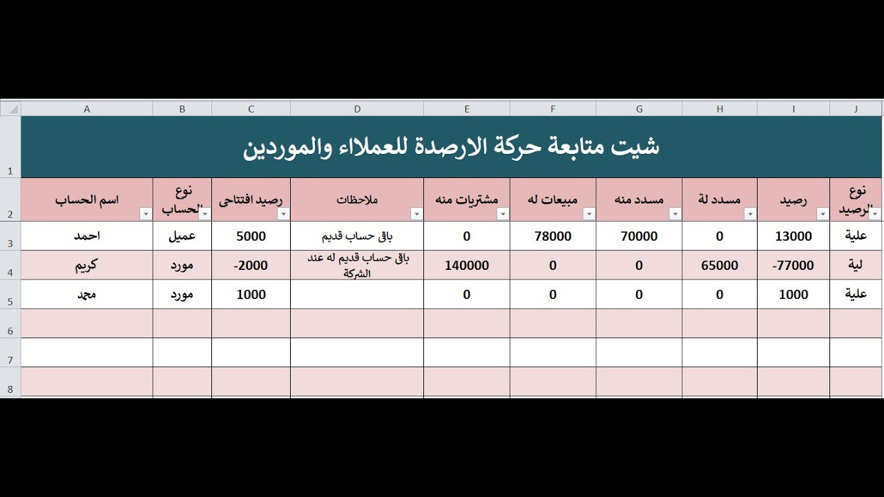 شيت العملااء والموردين  * فلتره الديون الخاصه بالعملاء والموردين وجمعها